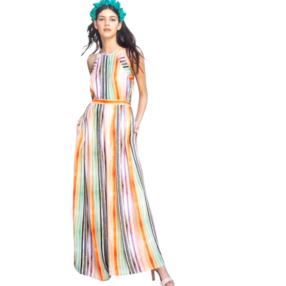 Anthropologie Bl^nk London Rainbow Striped Gallery Row Jumpsuit Wide Leg Medium